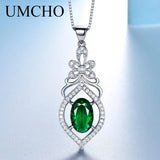 925 Silver Necklace Oval Emerald Gemstone Pendant