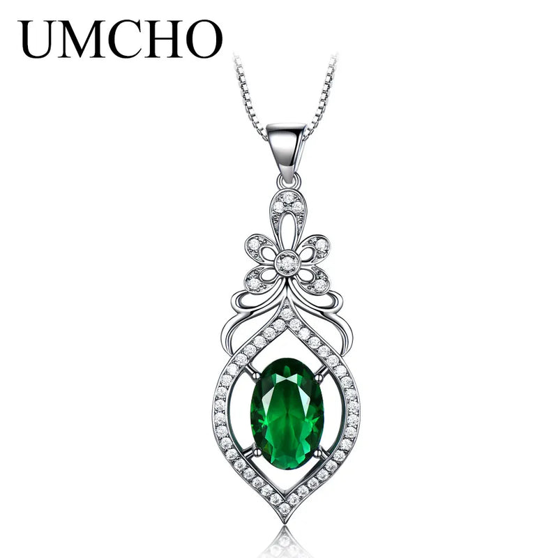 925 Silver Necklace Oval Emerald Gemstone Pendant