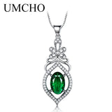 925 Silver Necklace Oval Emerald Gemstone Pendant