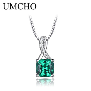 925 Silver Necklace Square Emerald Gemstone Women Gift