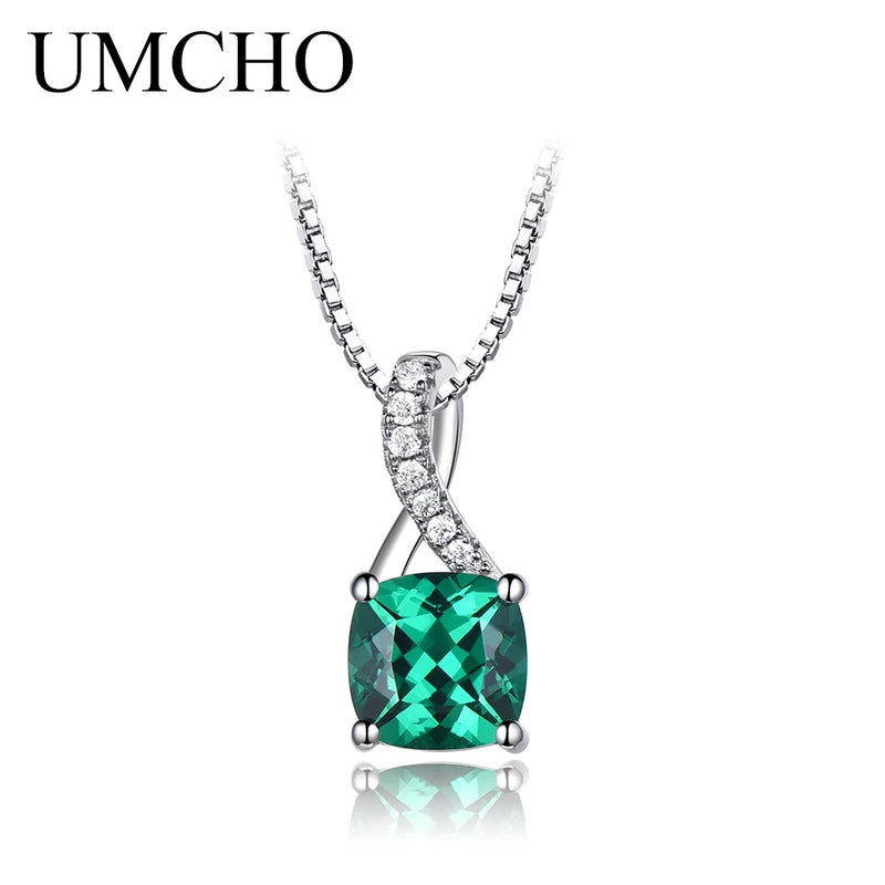 925 Silver Necklace Square Emerald Gemstone Women Gift