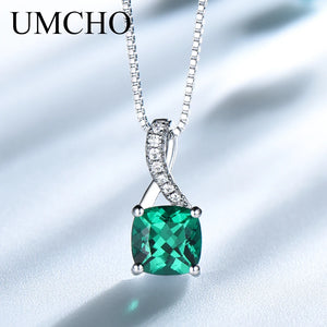 925 Silver Necklace Square Emerald Gemstone Women Gift