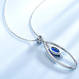 925 Silver Necklace Marquise Gemstone Sapphire Pendant with Chain