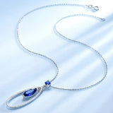 925 Silver Necklace Marquise Gemstone Sapphire Pendant with Chain