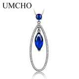 925 Silver Necklace Marquise Gemstone Sapphire Pendant with Chain