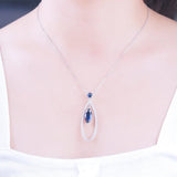 925 Silver Necklace Marquise Gemstone Sapphire Pendant with Chain