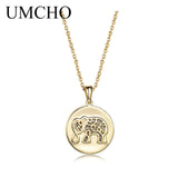 925 Silver Elephant Double Round Pendant Necklace Women Animal Jewelry