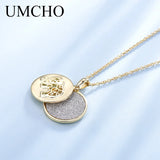 925 Silver Elephant Double Round Pendant Necklace Women Animal Jewelry