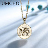 925 Silver Elephant Double Round Pendant Necklace Women Animal Jewelry