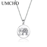 925 Silver Elephant Double Round Pendant Necklace Women Animal Jewelry