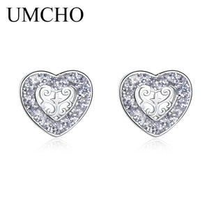 925 Sterling Silver Heart Stud Earrings Wedding Fine Jewelry