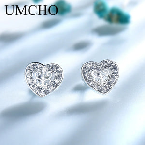 925 Sterling Silver Heart Stud Earrings Wedding Fine Jewelry