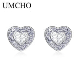 925 Sterling Silver Heart Stud Earrings Wedding Fine Jewelry