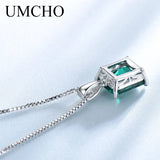 925 Sterling Silver Green Nano Emerald Pendant Necklace for Women