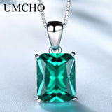 925 Sterling Silver Green Nano Emerald Pendant Necklace for Women