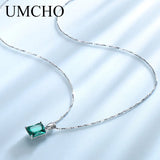 925 Sterling Silver Green Nano Emerald Pendant Necklace for Women