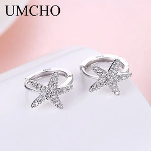 925 Silver Star CZ Hoop Earrings for Women Girls