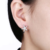 925 Silver Star CZ Hoop Earrings for Women Girls