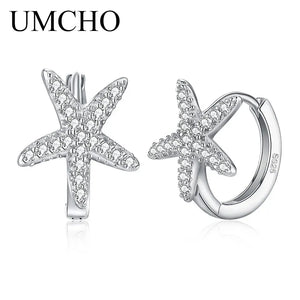 925 Silver Star CZ Hoop Earrings for Women Girls