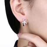 925 Silver Star CZ Hoop Earrings for Women Girls