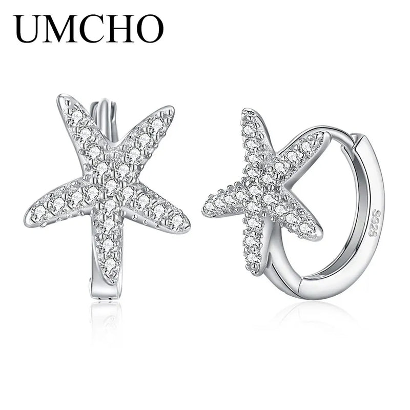 925 Silver Star CZ Hoop Earrings for Women Girls