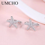 925 Silver Star CZ Hoop Earrings for Women Girls