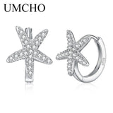 925 Silver Star CZ Hoop Earrings for Women Girls