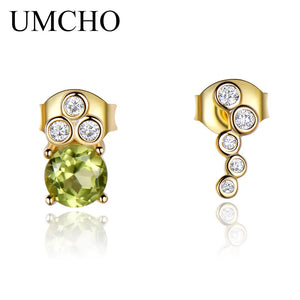Real Peridot 925 Silver Stud Earrings Asymmetrical Style