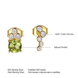 Real Peridot 925 Silver Stud Earrings Asymmetrical Style