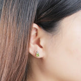 Real Peridot 925 Silver Stud Earrings Asymmetrical Style