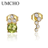 Real Peridot 925 Silver Stud Earrings Asymmetrical Style