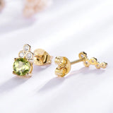Real Peridot 925 Silver Stud Earrings Asymmetrical Style