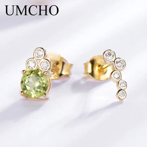 Real Peridot 925 Silver Stud Earrings Asymmetrical Style