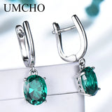Real Silver 925 Nano Emerald Green Gemstone Clip Earrings Women Birthday Gift