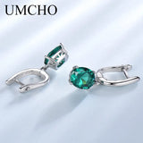 Real Silver 925 Nano Emerald Green Gemstone Clip Earrings Women Birthday Gift