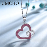 Red Glitter Heart Pendant Necklace 925 Sterling Silver Lover Gift Jewelry