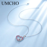 Red Glitter Heart Pendant Necklace 925 Sterling Silver Lover Gift Jewelry