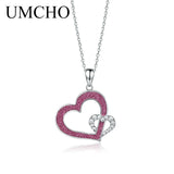Red Glitter Heart Pendant Necklace 925 Sterling Silver Lover Gift Jewelry