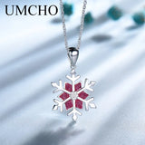 Red Snowflake Pendant & Necklace 925 Sterling Silver Christmas Gift
