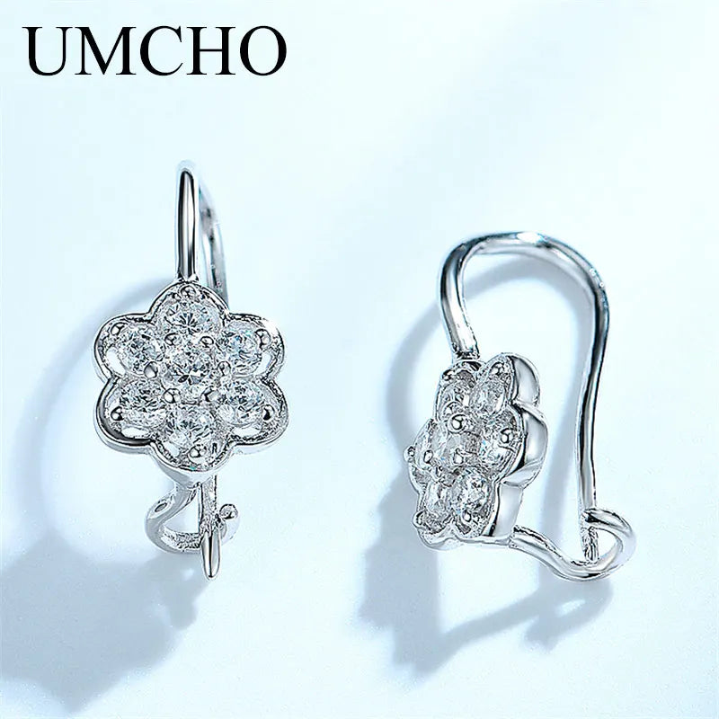 Romantic Flower Clip Earrings 925 Sterling Silver Women's Birthday Gift