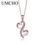 Rose Double Heart Pendants Necklace 925 Sterling Silver Lover Present Jewelry