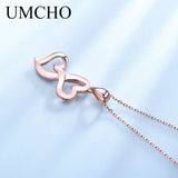 Rose Double Heart Pendants Necklace 925 Sterling Silver Lover Present Jewelry