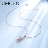 Rose Double Heart Pendants Necklace 925 Sterling Silver Lover Present Jewelry