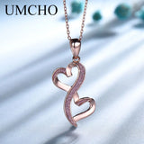Rose Double Heart Pendants Necklace 925 Sterling Silver Lover Present Jewelry