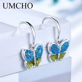 925 Silver Butterfly Drop Earrings Sequins Women Fine Jewelry