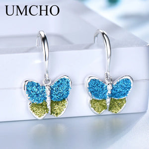 925 Silver Butterfly Drop Earrings Sequins Women Fine Jewelry