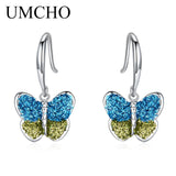 925 Silver Butterfly Drop Earrings Sequins Women Fine Jewelry