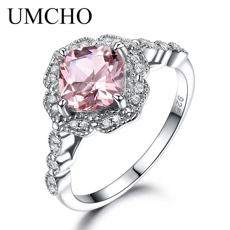 925 Silver Nano Morganite Engagement Rose Ring