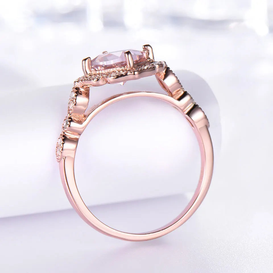 925 Silver Nano Morganite Engagement Rose Ring