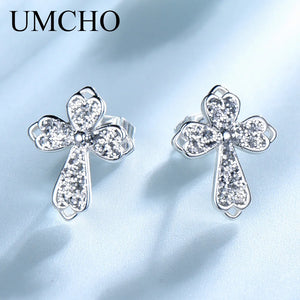 Silver 925 Clover Stud Earrings for Women Wedding Party Jewelry